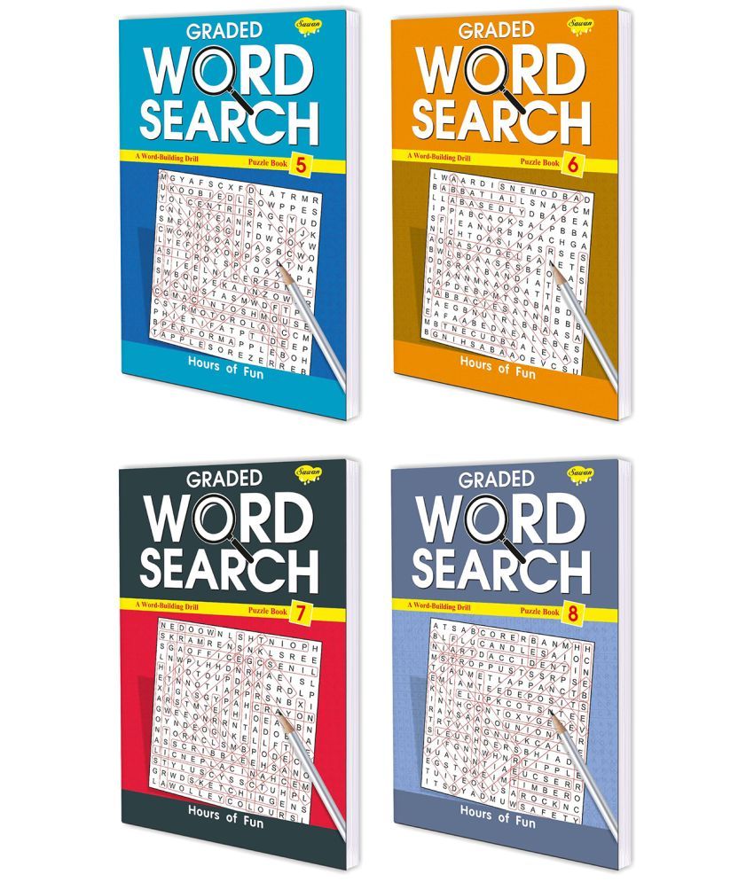     			Set of 4 Activity Books, Graded Word Search-5 to 8 | Word Search Activity books