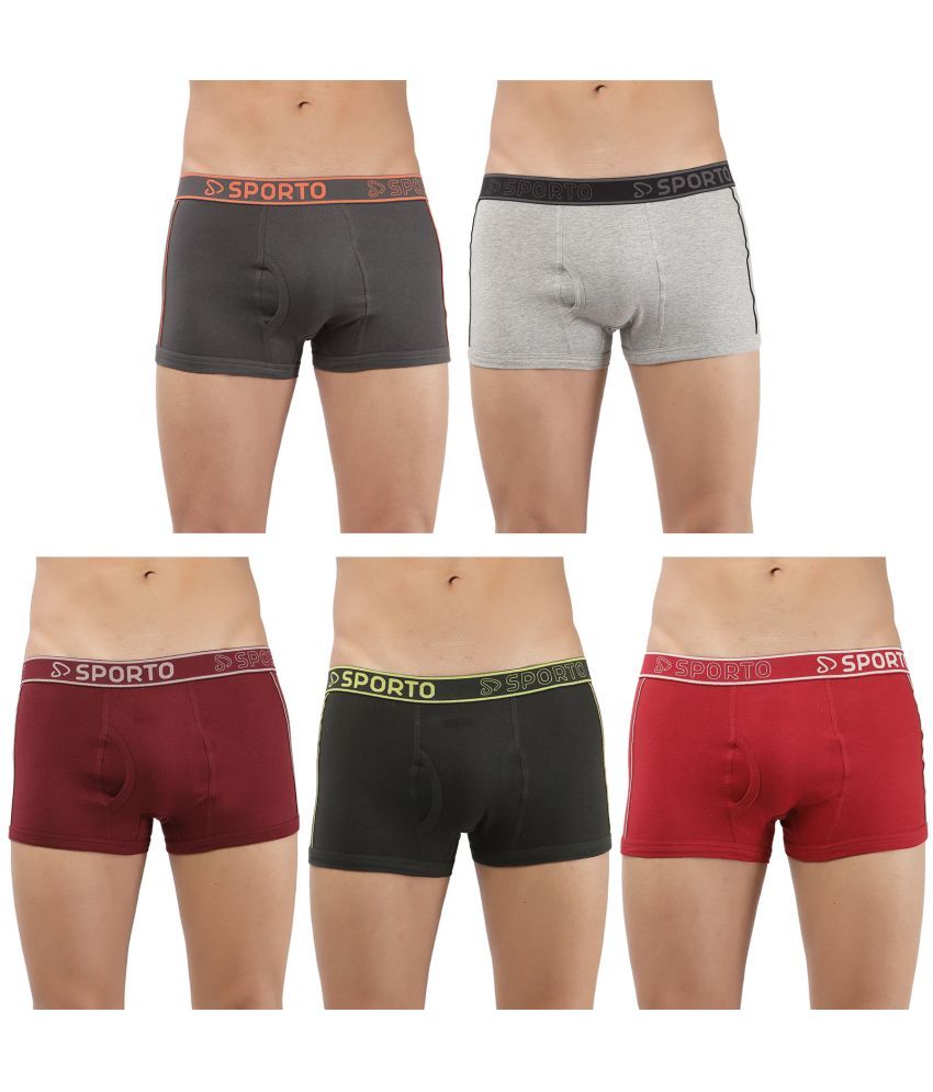     			SPORTO Multicolor Cotton Men's Trunks ( Pack of 5 )