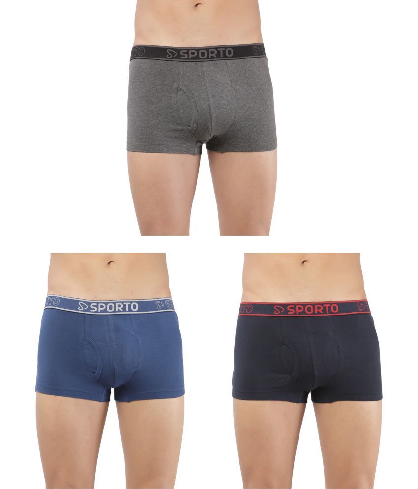     			SPORTO Multicolor Cotton Men's Trunks ( Pack of 3 )