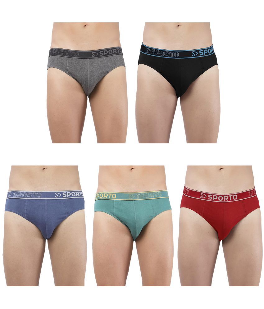     			SPORTO Multicolor Cotton Men's Briefs ( Pack of 5 )