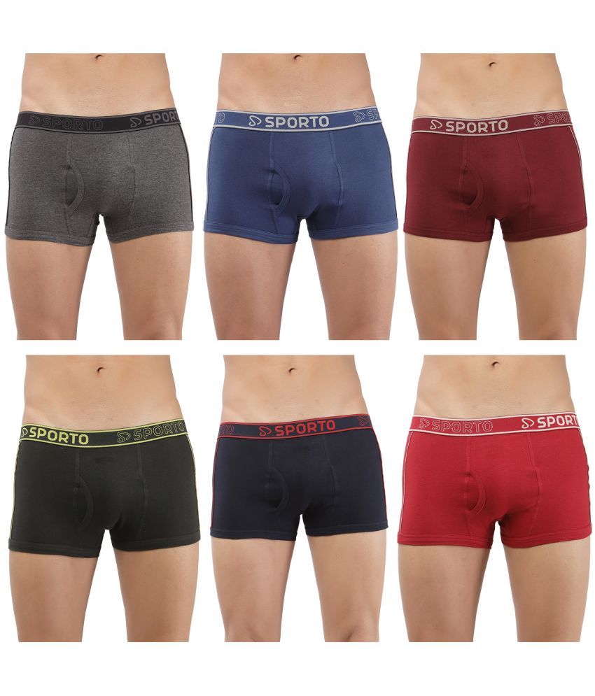     			SPORTO Multicolor Cotton Men's Trunks ( Pack of 6 )