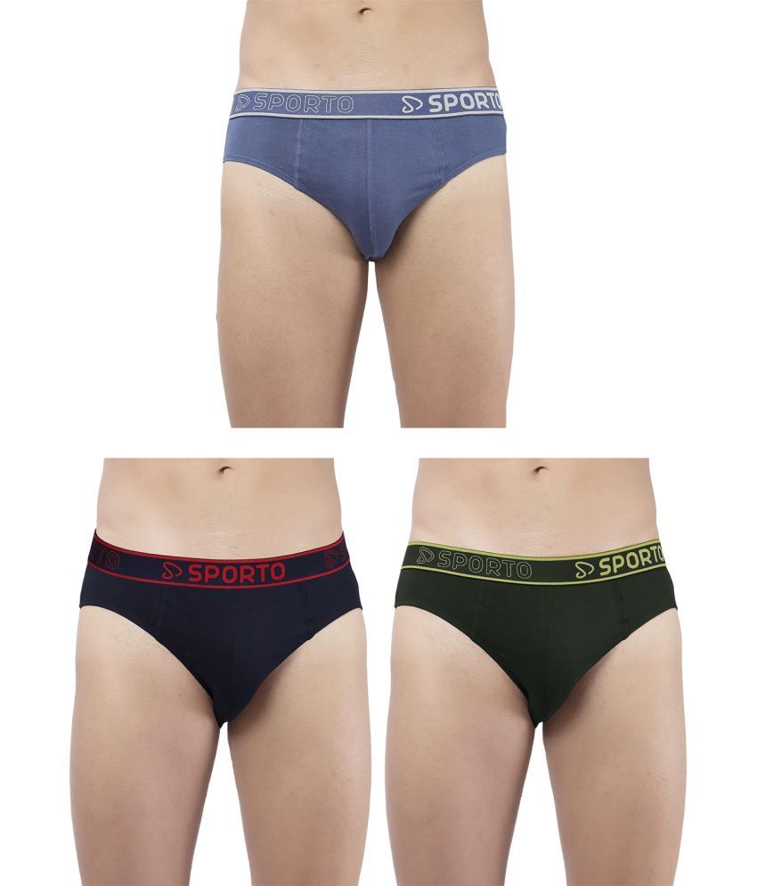     			SPORTO Multicolor Cotton Men's Briefs ( Pack of 3 )