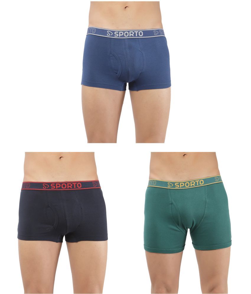     			SPORTO Multicolor Cotton Men's Trunks ( Pack of 3 )