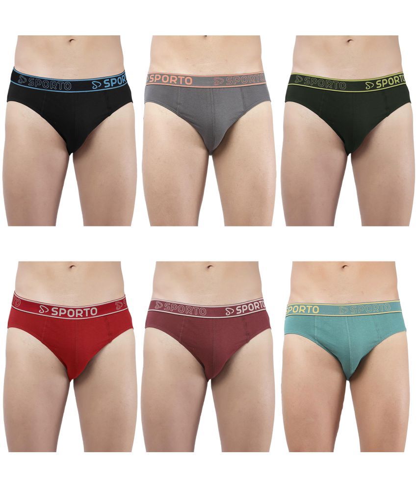     			SPORTO Multicolor Cotton Men's Briefs ( Pack of 6 )