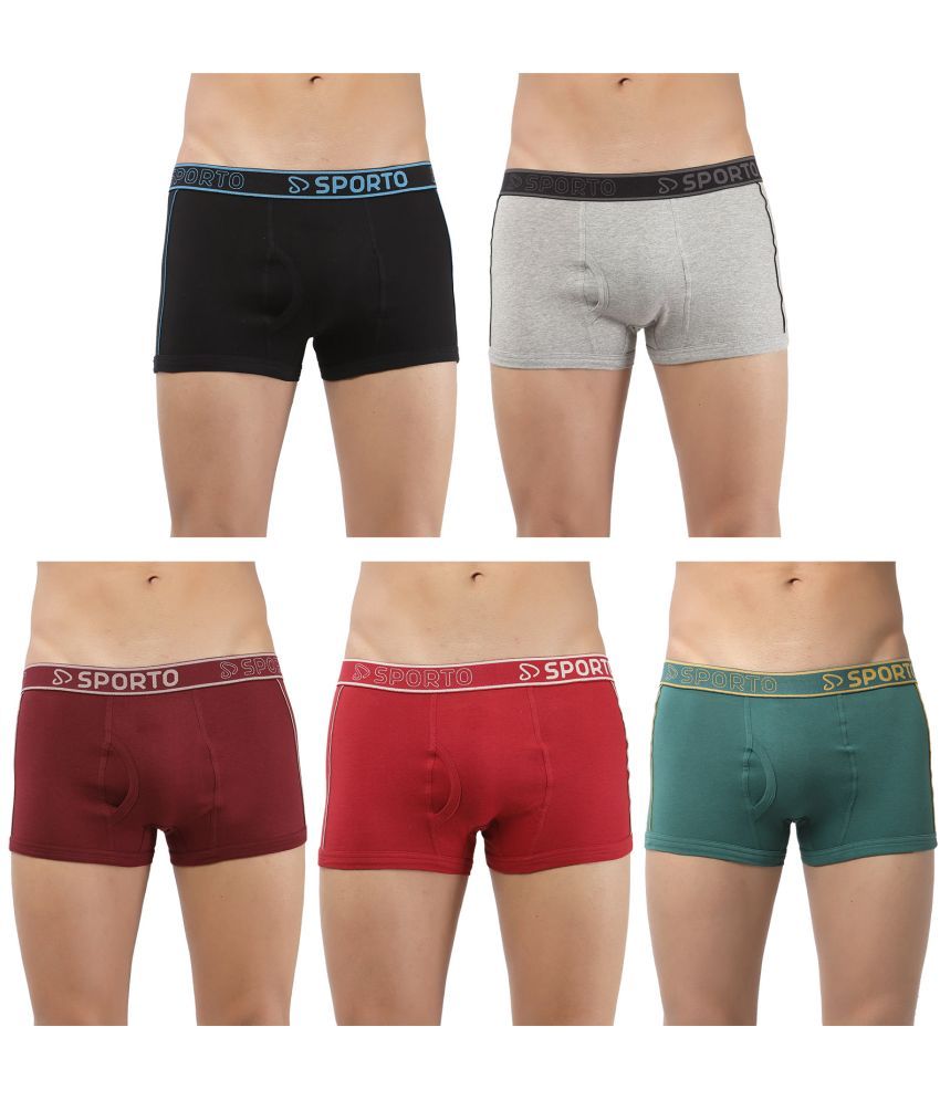     			SPORTO Multicolor Cotton Men's Trunks ( Pack of 5 )