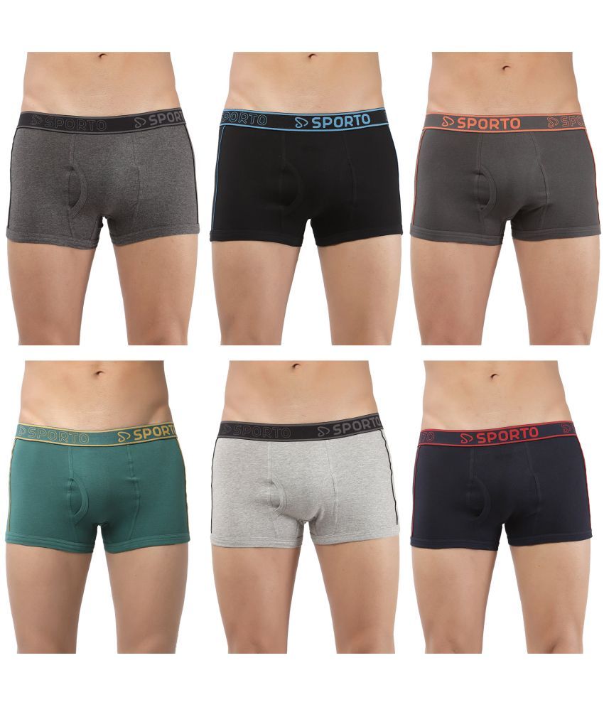     			SPORTO Multicolor Cotton Men's Trunks ( Pack of 6 )