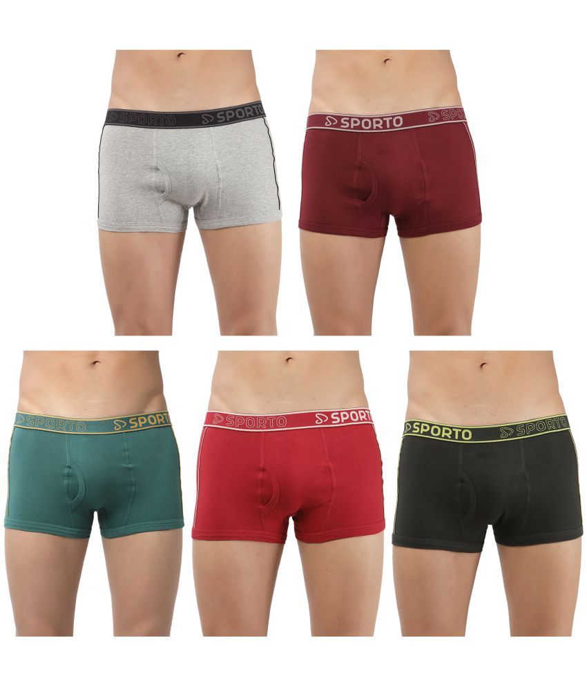     			SPORTO Multicolor Cotton Men's Trunks ( Pack of 5 )