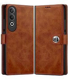NBOX Brown Flip Cover Leather Compatible For OnePlus Nord ce 4 5G ( Pack of 1 )