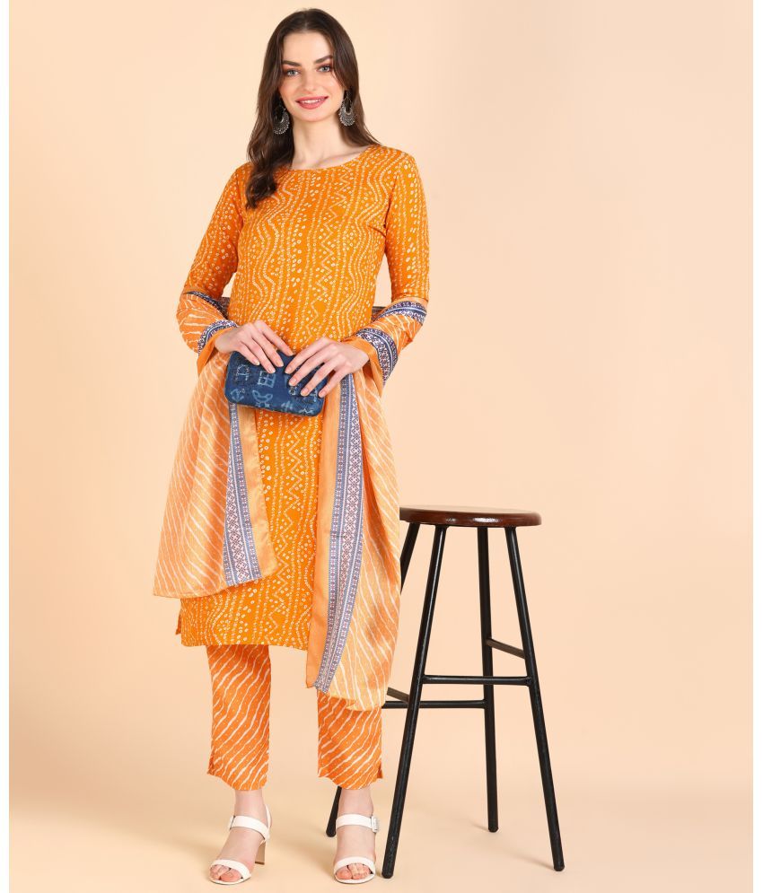     			DSK STUDIO Cotton Blend Printed Kurti With Pants Women's Stitched Salwar Suit - Yellow ( Pack of 1 )