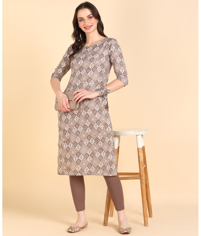     			DSK STUDIO Cotton Blend Printed Straight Women's Kurti - Beige ( Pack of 1 )