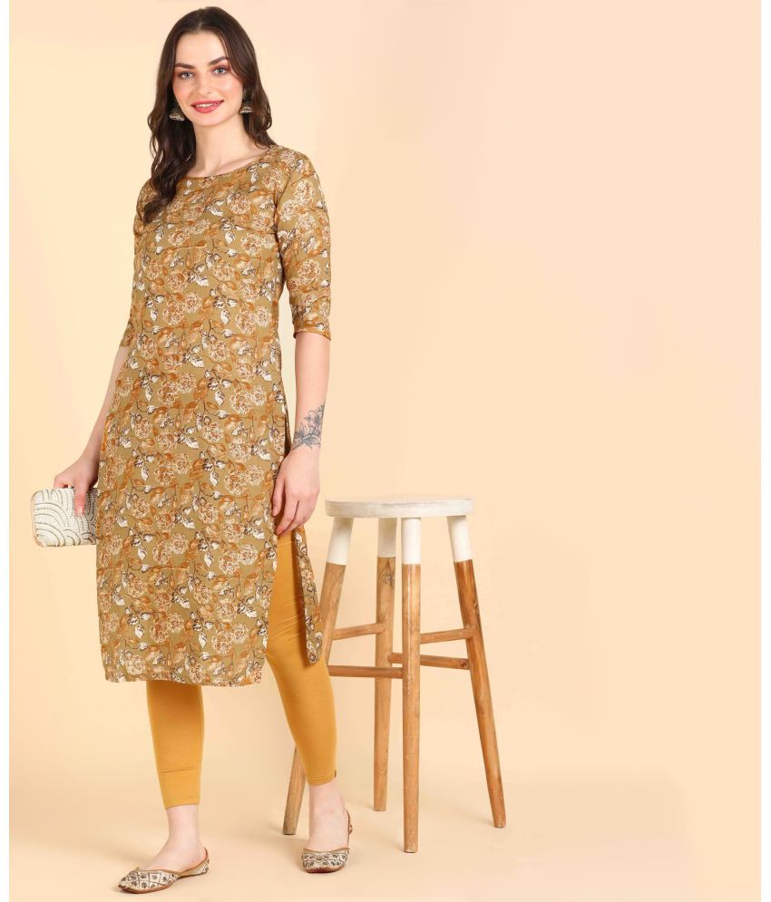     			DSK STUDIO Cotton Blend Printed Straight Women's Kurti - Gold ( Pack of 1 )