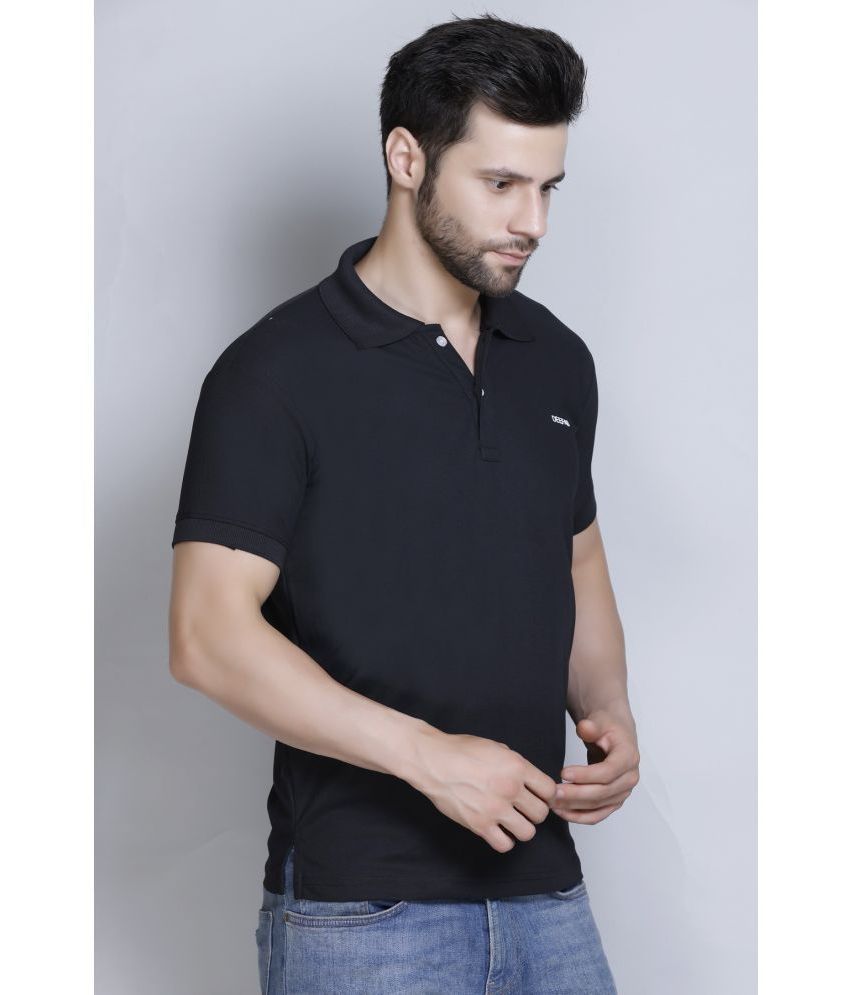     			DeeFab Cotton Blend Regular Fit Solid Half Sleeves Men's Polo T Shirt - Black ( Pack of 1 )