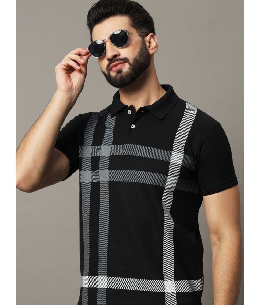     			Hushbucks Cotton Blend Regular Fit Checks Half Sleeves Men's Polo T Shirt - Black ( Pack of 1 )
