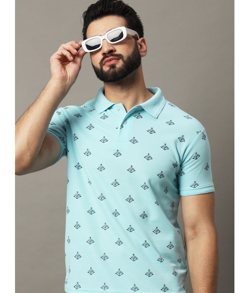     			Hushbucks Pack of 1 Cotton Blend Regular Fit Printed Half Sleeves Men's Polo T Shirt ( Aqua )