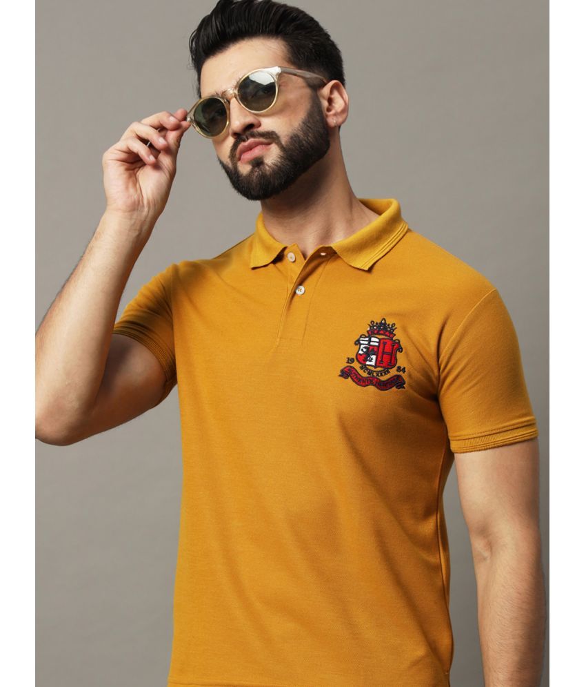     			Hushbucks Pack of 1 Cotton Blend Regular Fit Embroidered Half Sleeves Men's Polo T Shirt ( Mustard )