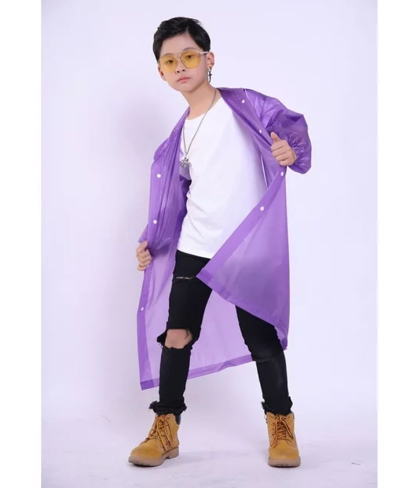     			INFISPACE Kid's Reusable EVA Rain Poncho Raincoat| Rain Jackets Long with Hood Eva Boys Purple Color Raincoat pack of 1-10 - 11 Years