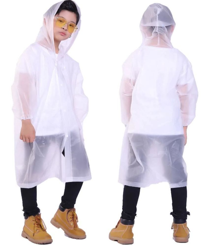     			INFISPACE Kid's Reusable EVA Rain Poncho Raincoat| Rain Jackets Long with Hood Eva Boys White G Color Raincoat pack of 1-12 - 13 Years