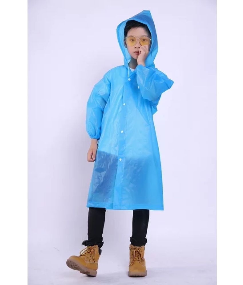     			INFISPACE Kid's Reusable EVA Rain Poncho Raincoat| Rain Jackets Long with Hood Eva Boys Blue B Color Raincoat pack of 1-13 - 14 Years