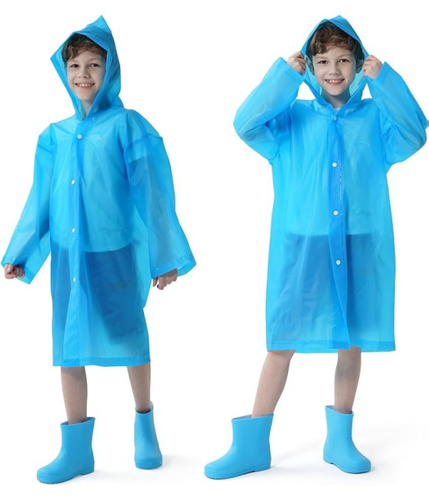     			INFISPACE Kid's Reusable EVA Rain Poncho Raincoat| Rain Jackets Long with Hood Eva Boys Blue E Color Raincoat pack of 1-12 - 13 Years