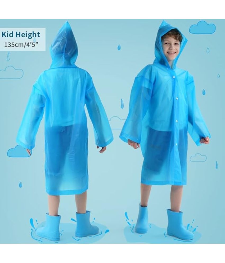     			INFISPACE Kid's Reusable EVA Rain Poncho Raincoat| Rain Jackets Long with Hood Eva Boys Blue C Color Raincoat pack of 1-9 - 10 Years