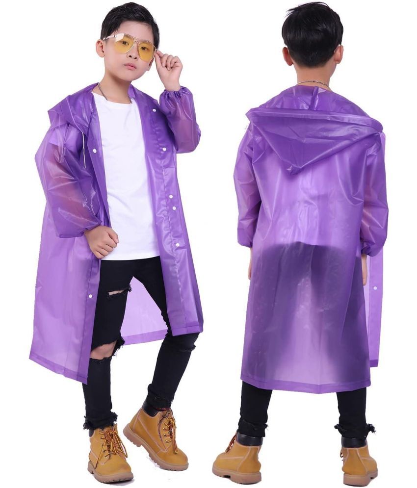     			INFISPACE Kid's Reusable EVA Rain Poncho Raincoat| Rain Jackets Long with Hood Eva Boys Purple B Color Raincoat pack of 1-15 - 16 Years