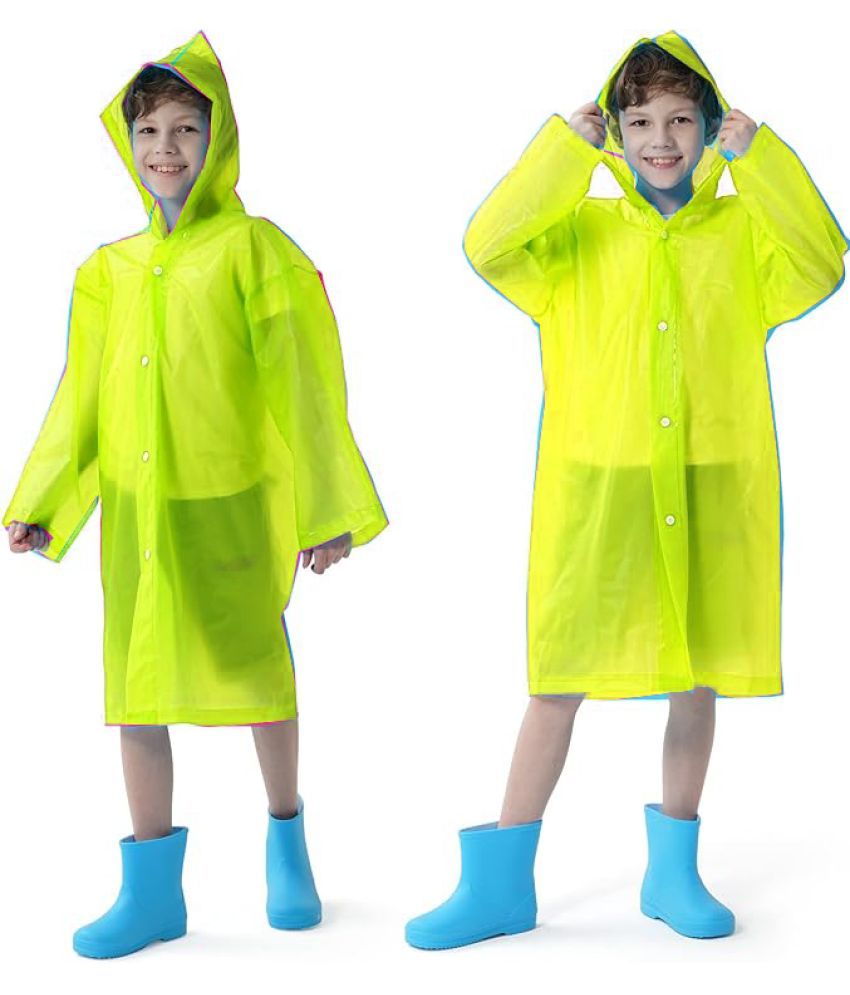     			INFISPACE Kid's Reusable EVA Rain Poncho Raincoat| Rain Jackets Long with Hood Eva Boys Yellow C Color Raincoat -9 - 10 Years