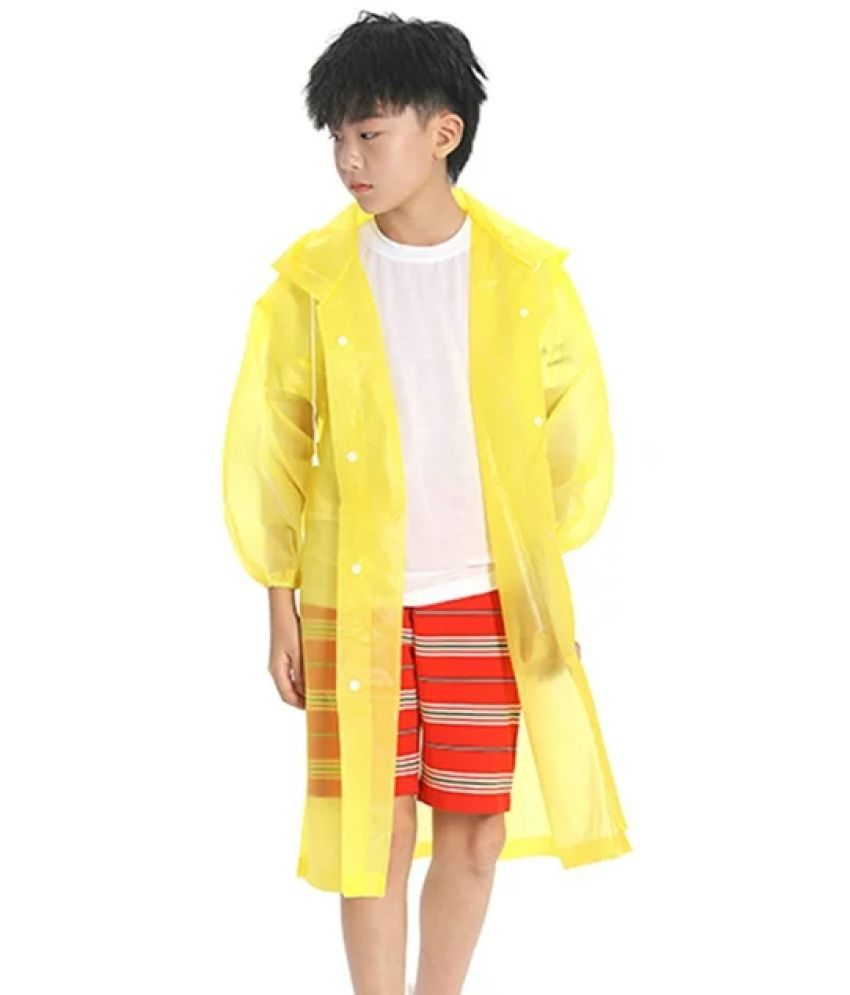     			INFISPACE Kid's Reusable EVA Rain Poncho Raincoat| Rain Jackets Long with Hood Eva Boys Yellow B Color Raincoat -14 - 15 Years