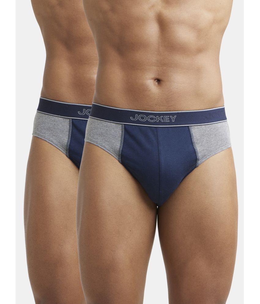     			Jockey 1011 Men Super Combed Cotton Solid Brief - Mid Grey Melange & Navy (Pack of 2)