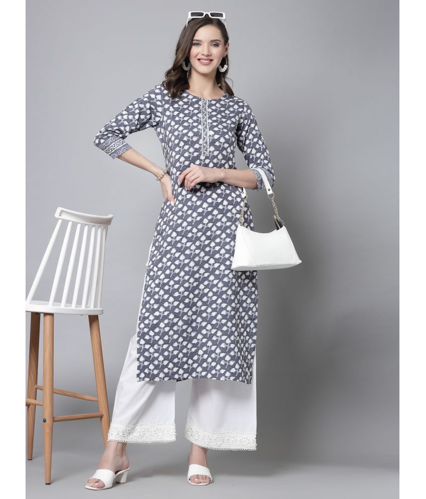     			KIPEK Rayon Printed Straight Women's Kurti - Grey ( Pack of 1 )