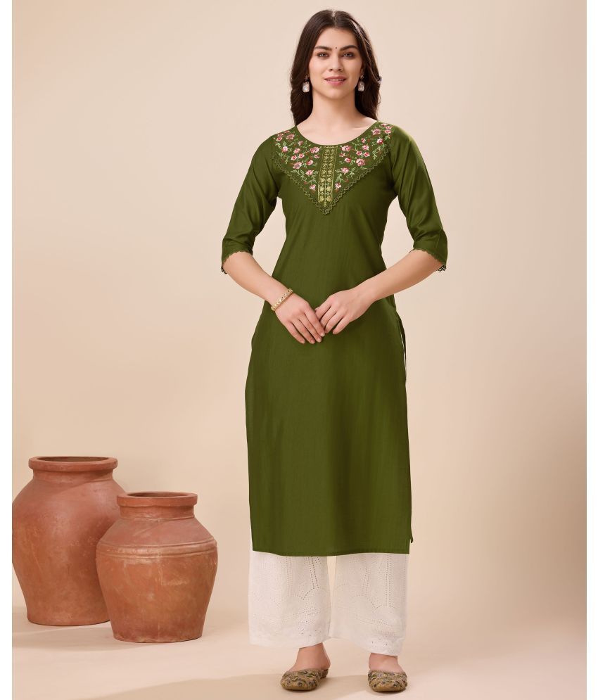     			MOJILAA Viscose Embroidered Straight Women's Kurti - Green ( Pack of 1 )