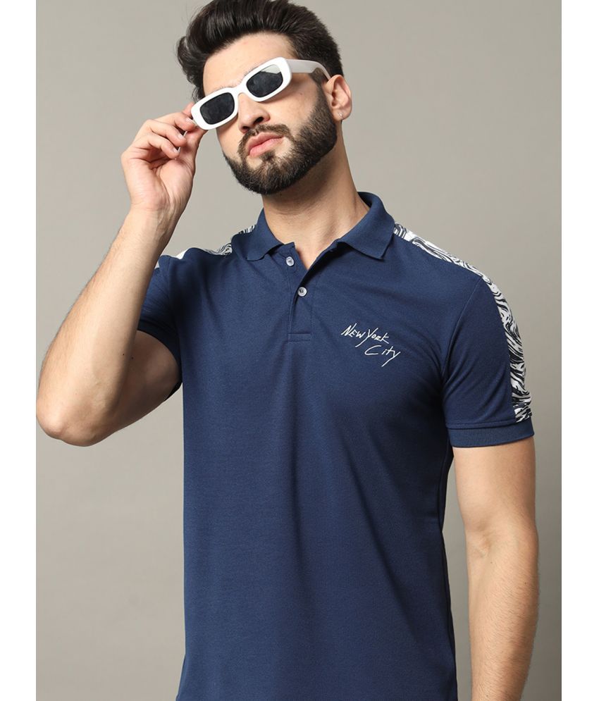     			RELANE Cotton Blend Regular Fit Printed Half Sleeves Men's Polo T Shirt - Navy ( Pack of 1 )