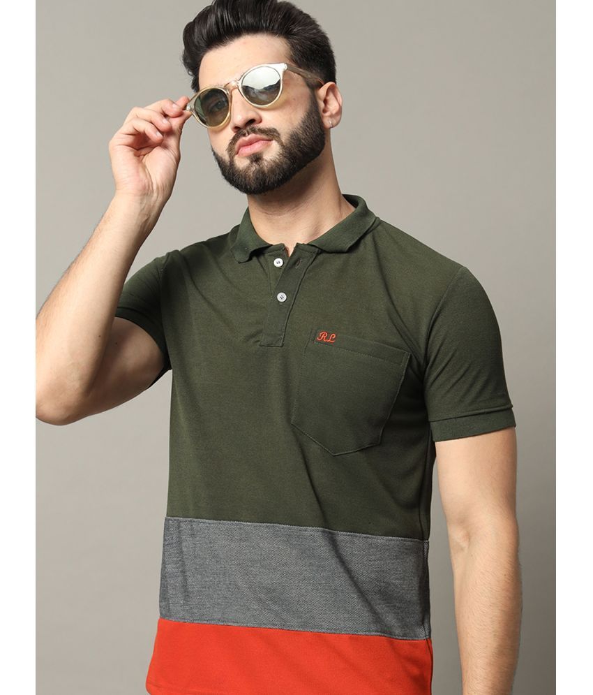     			RELANE Cotton Blend Regular Fit Colorblock Half Sleeves Men's Polo T Shirt - Olive Green ( Pack of 1 )