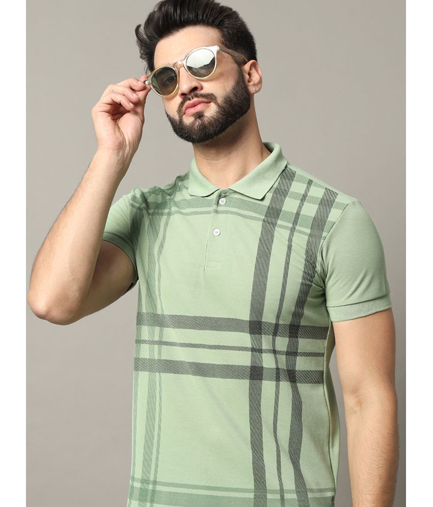     			RELANE Pack of 1 Cotton Blend Regular Fit Checks Half Sleeves Men's Polo T Shirt ( Sea Green )