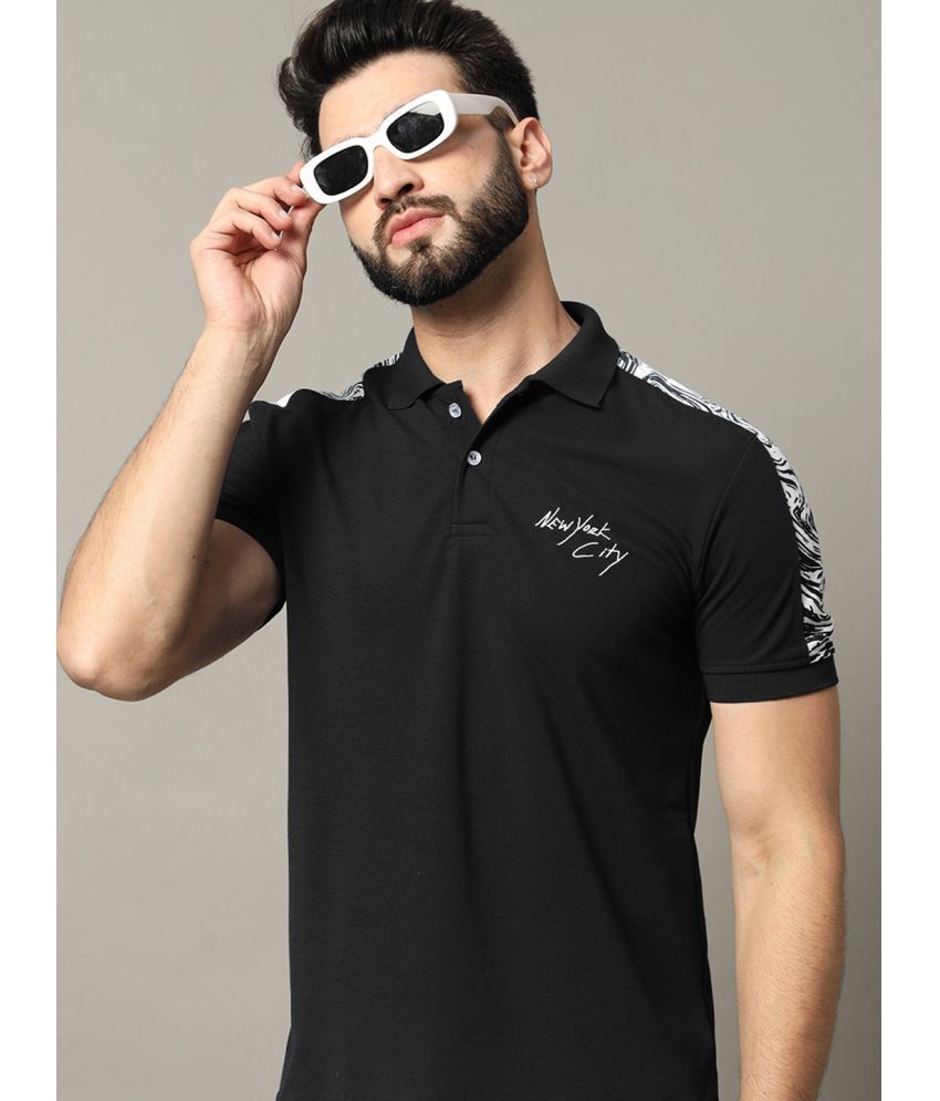     			RELANE Cotton Blend Regular Fit Printed Half Sleeves Men's Polo T Shirt - Black ( Pack of 1 )