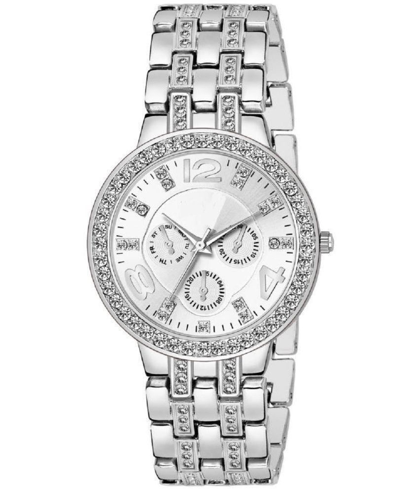     			Rhonium Silver Metal Analog Womens Watch