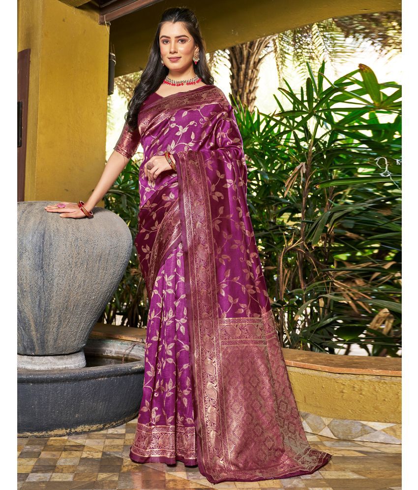     			Satrani Art Silk Woven Saree With Blouse Piece - Magenta ( Pack of 1 )