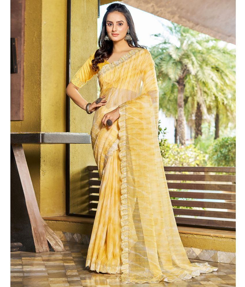     			Satrani Chiffon Printed Saree With Blouse Piece - Yellow ( Pack of 1 )