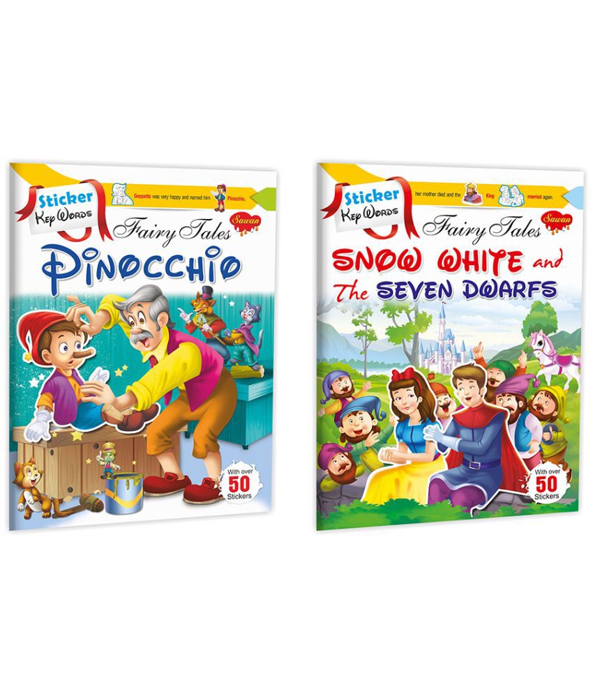     			Set of 2 Sticker Activity Books, Sticker Key Words Fairy Tales, Pinocchio and Snow White and the Seven Dwarfs (With Sticker Spread Sheet)