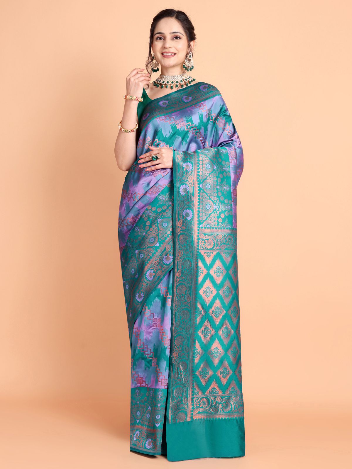     			Taslar Silk Blend Embellished Saree With Blouse Piece - Blue ( Pack of 1 )