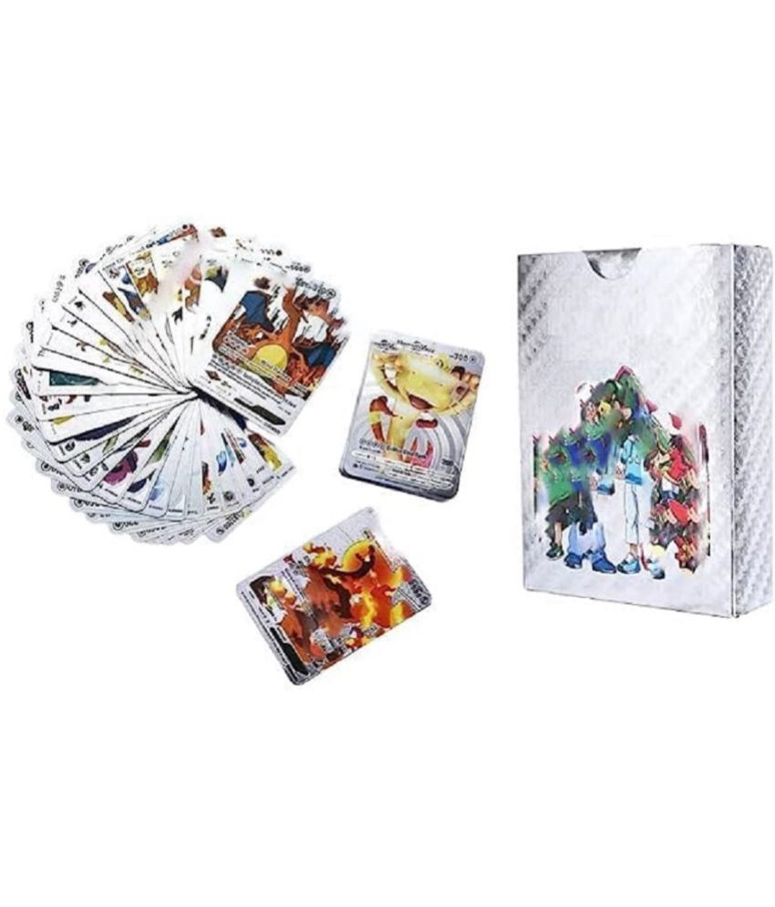     			sevriza POKEMON Playing Cards l 55 PCS silver Foil Card Assorted Cards TCG Deck Box - V Series Cards