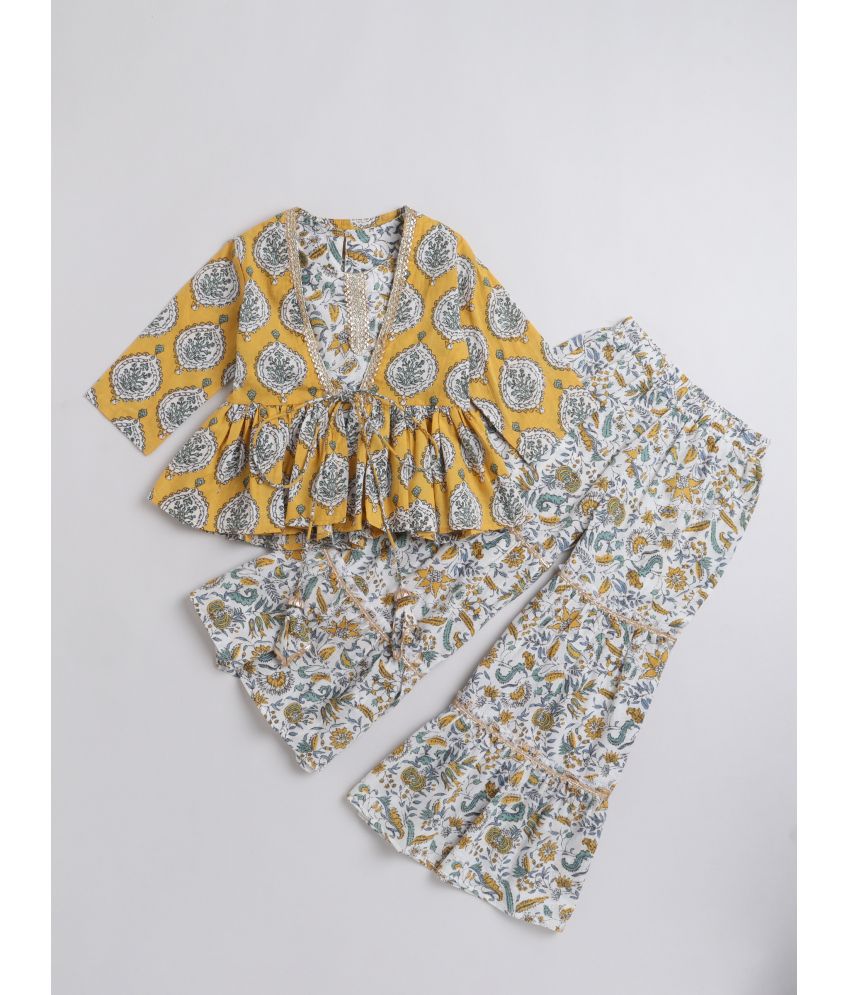     			Aww Hunnie - Yellow Cotton Girls Sharara Suit ( Pack of 1 )
