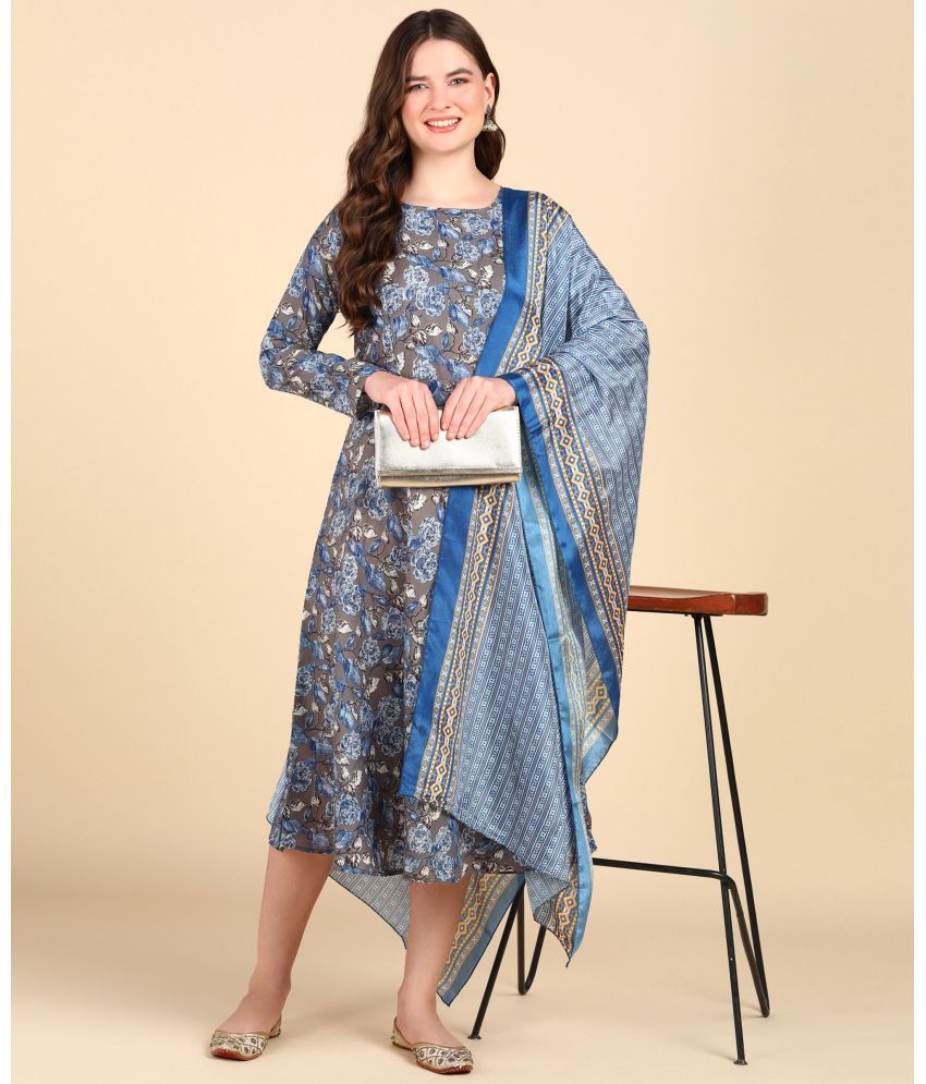     			DSK STUDIO Cotton Blend Printed Anarkali Women's Kurti with Dupatta - Blue ( Pack of 1 )