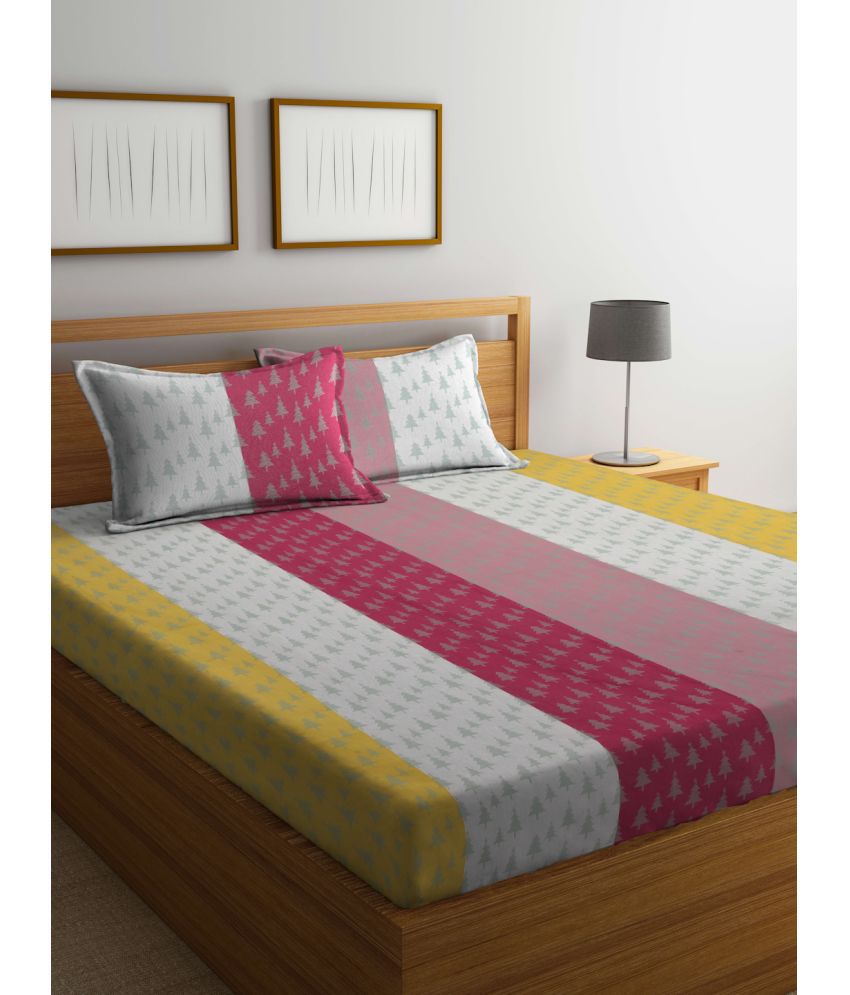     			FABINALIV Cotton Abstract 1 Double Bedsheet with 2 Pillow Covers - Multicolor