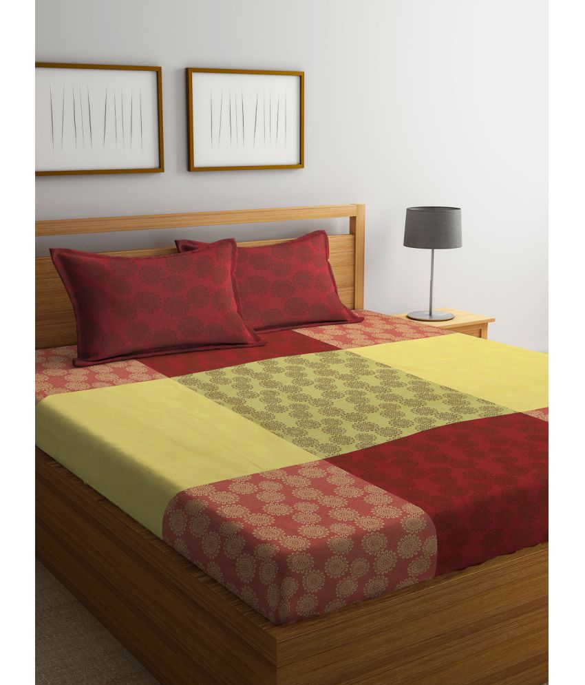     			FABINALIV Cotton Abstract 1 Double Bedsheet with 2 Pillow Covers - Red