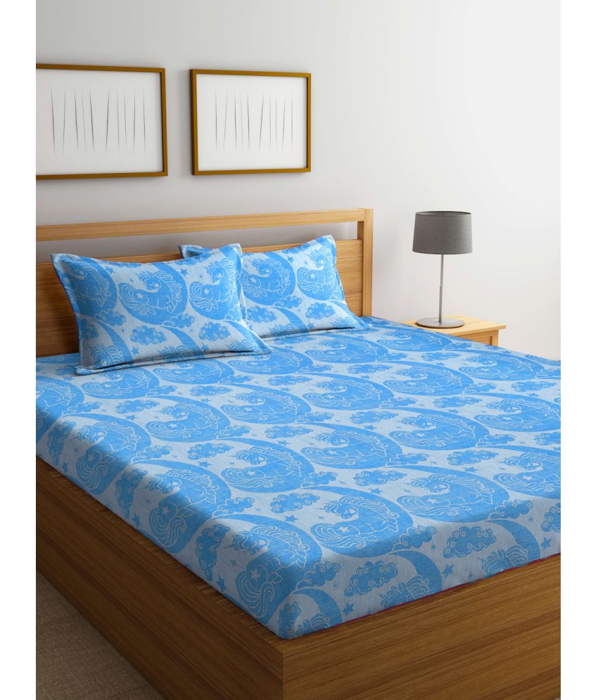    			FABINALIV Cotton Graphic 1 Double Bedsheet with 2 Pillow Covers - Blue