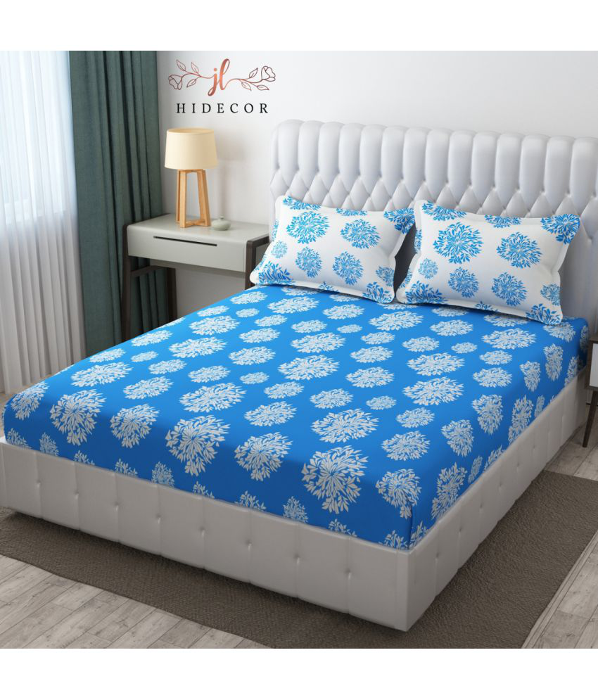     			HIDECOR Microfiber Ethnic 1 Double King Size Bedsheet with 2 Pillow Covers - Light Blue