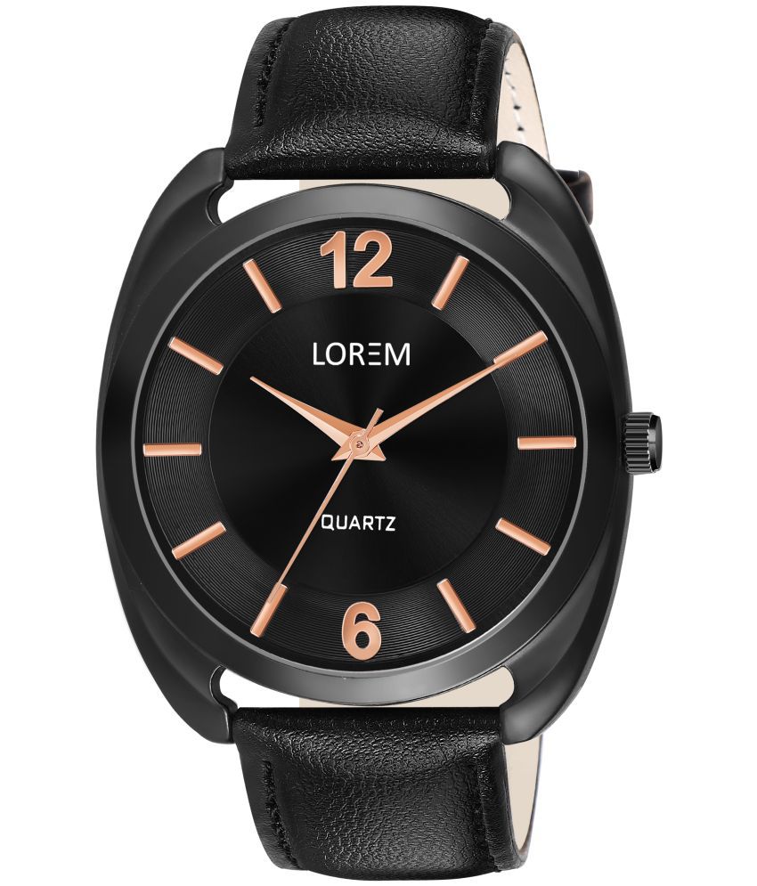     			Lorem Black Leather Analog Men's Watch