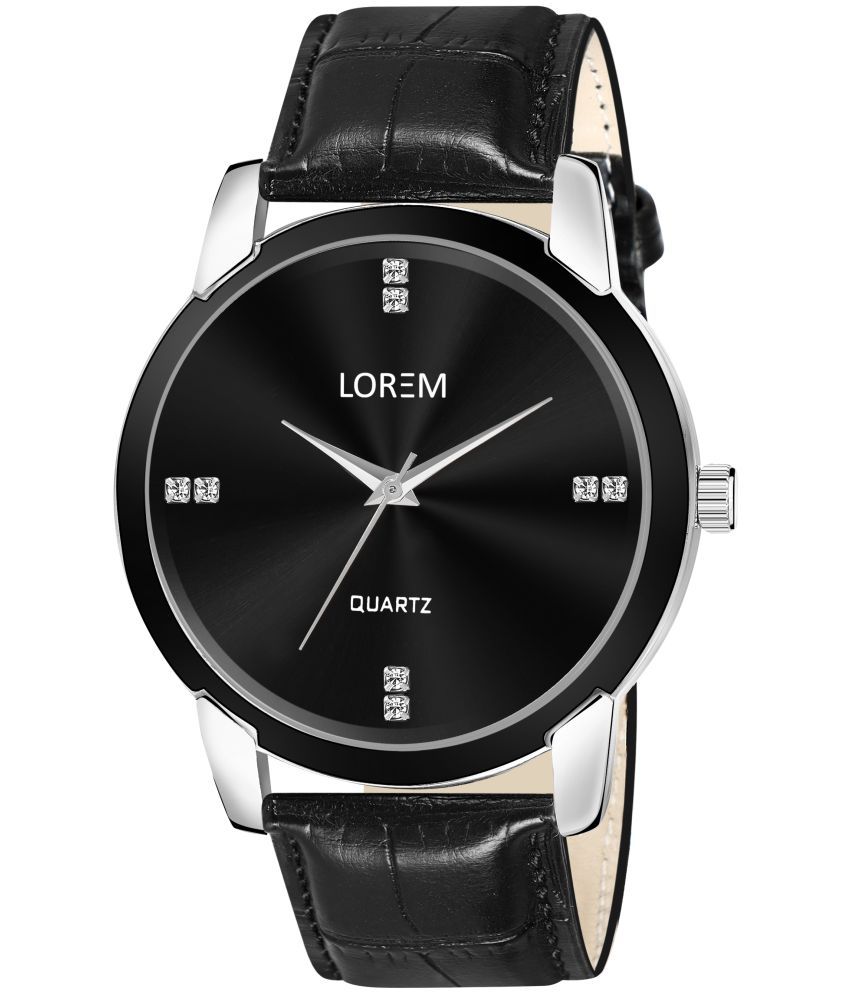     			Lorem Black Leather Analog Men's Watch