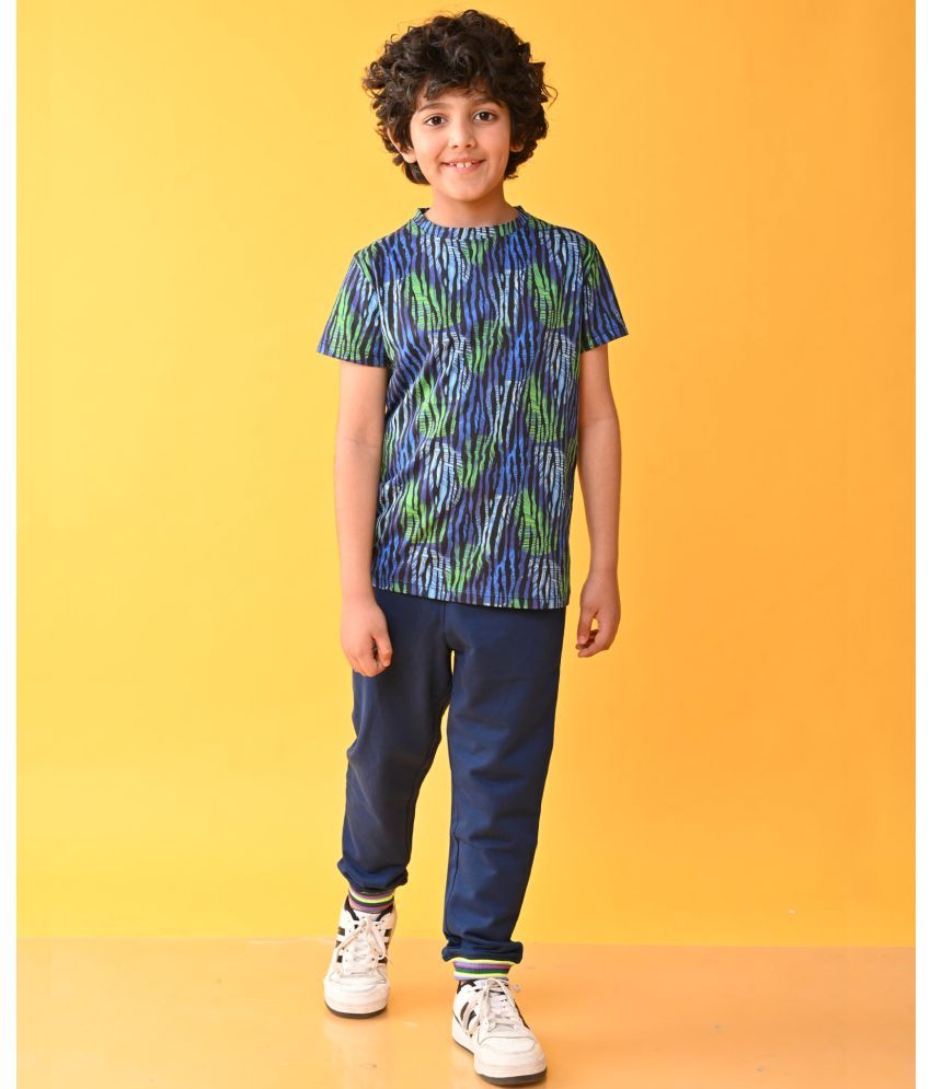     			TROPICAL STRIES NAVY RIBBED SUMMER BOYS JOGGER SET - BLUE