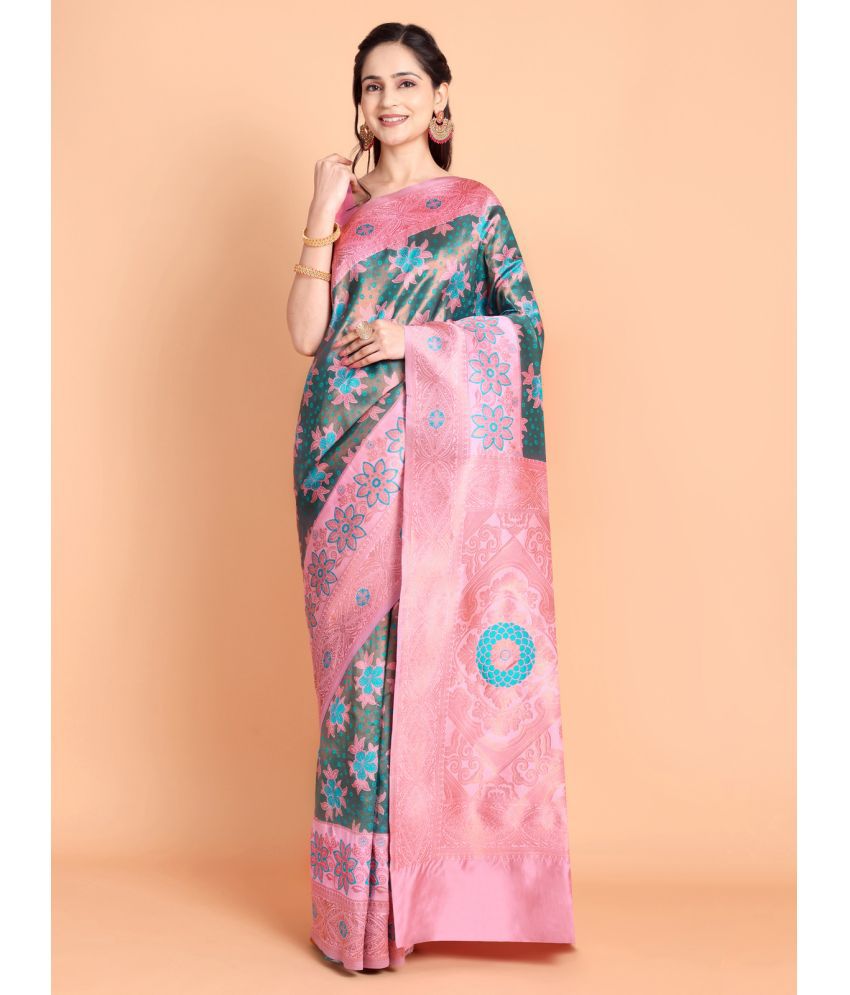     			Taslar Silk Blend Printed Saree With Blouse Piece - Rama ( Pack of 1 )